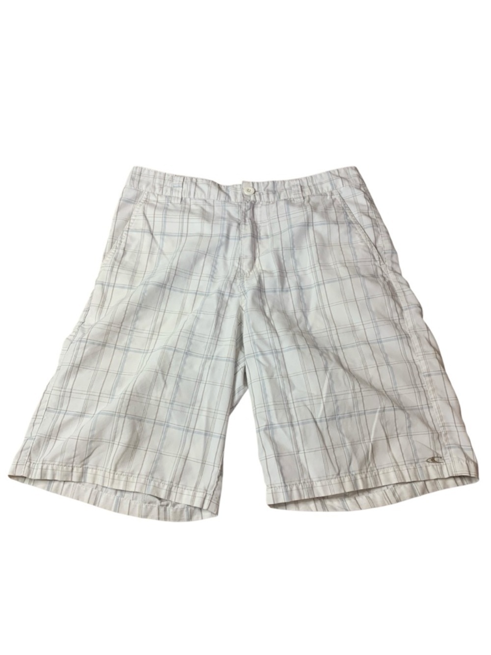 O’Neill Men's Plaid Cotton Shorts | White & Blue/Tan | Size 30